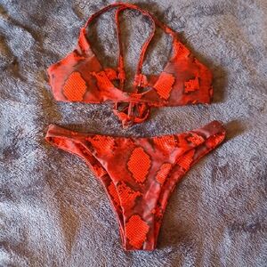 Cheeky Red Snake Print Bikini Set